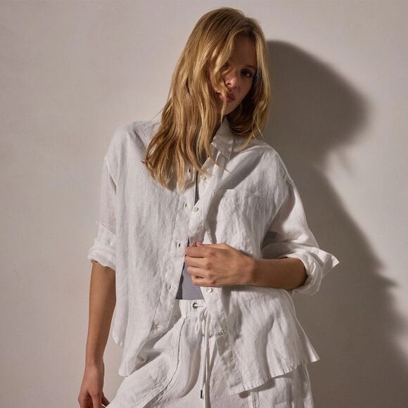 James Perse Tops - James Perse 100% Linen Oversized Shirt Womens Size 2 M Button Up White Beachy